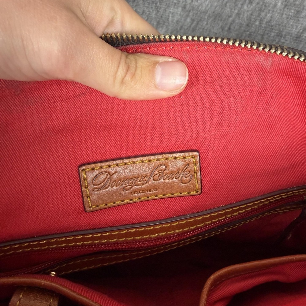 Dooney & Bourke Satchel Crossbody Bag Womens Medium Brown DB Canvas Red Lining - Picture 9 of 12